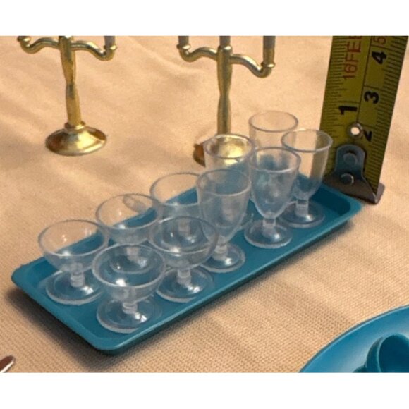 Marx Dollhouse Dining Set With Utensils Plates Cups Glasses and More 1950's - Picture 7 of 13